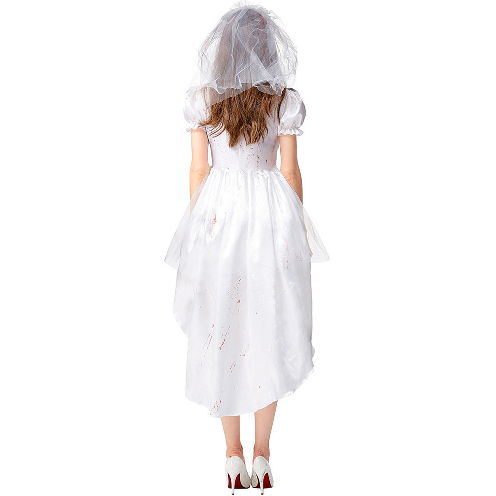 Women's Bloody Ghost Bride Costume Dress with Veil – view 4