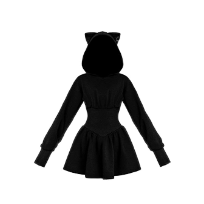 Gothic Fleece-Lined Hoodie Dress – Black – view 2