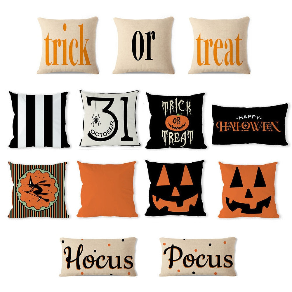 Halloween Linen Throw Pillow Cover