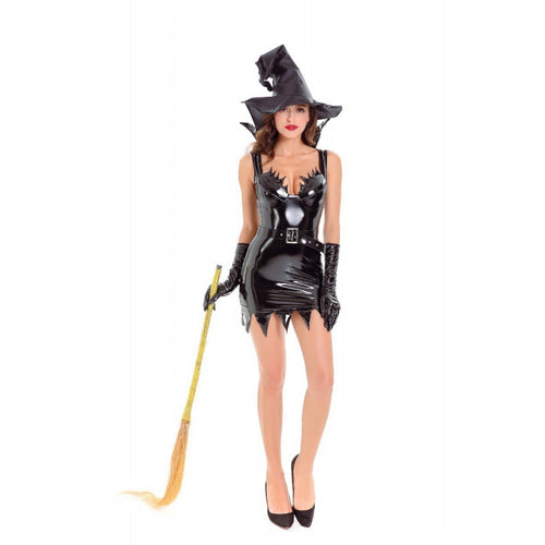 Black Faux Leather Witch Costume – view 2