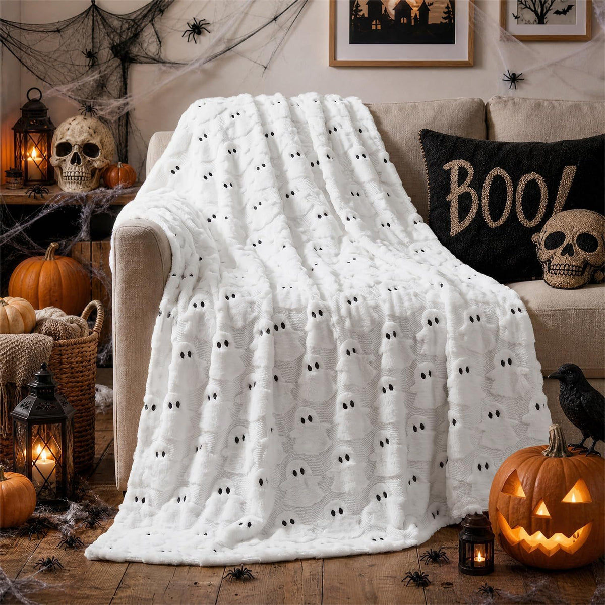 Pumpkin & Ghost Halloween Flannel Blanket – view 4