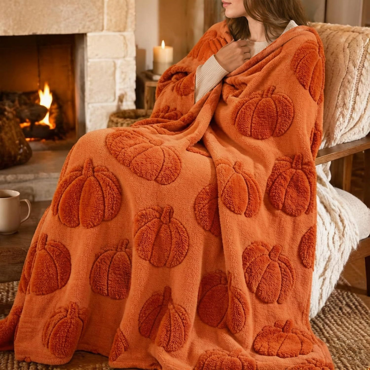 Pumpkin & Ghost Halloween Flannel Blanket – view 5