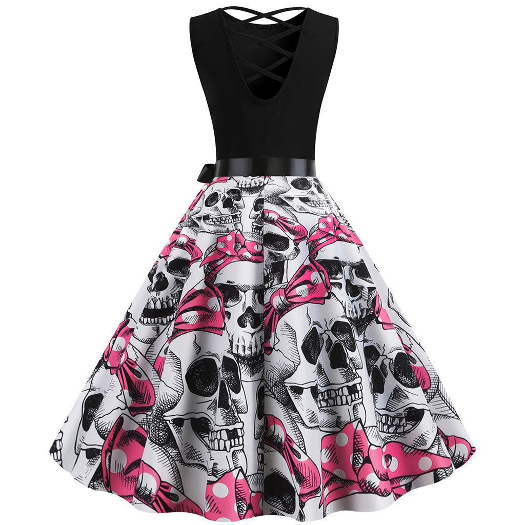 Halloween Print Sleeveless Dress – Black – view 2