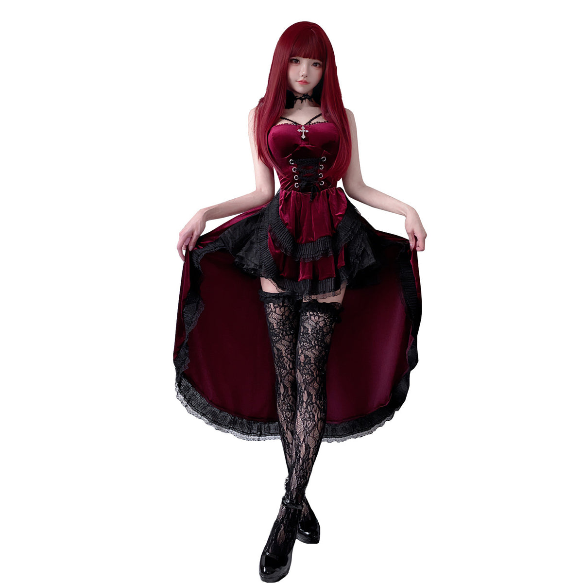 Women's Gothic Costume Dress – Black or Red – view 4