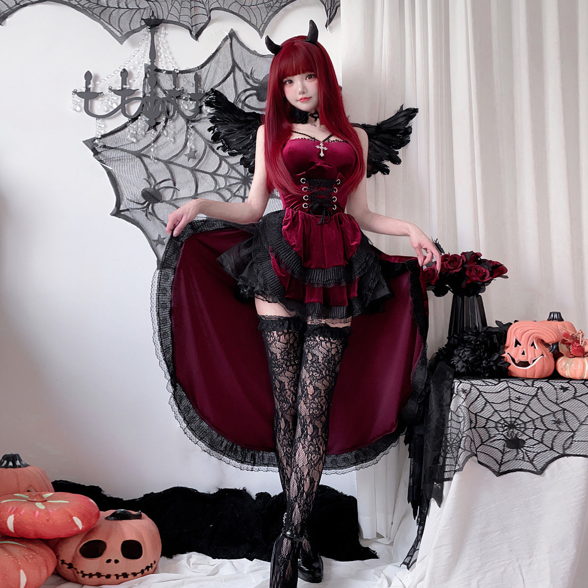 Women's Gothic Costume Dress – Black or Red – view 3